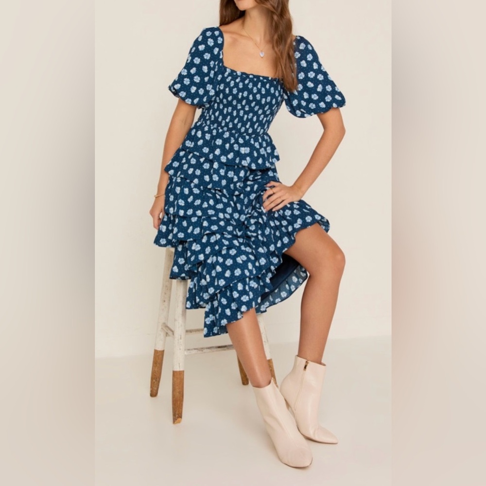 Francesca's Collections Navy Floral High Low Dress